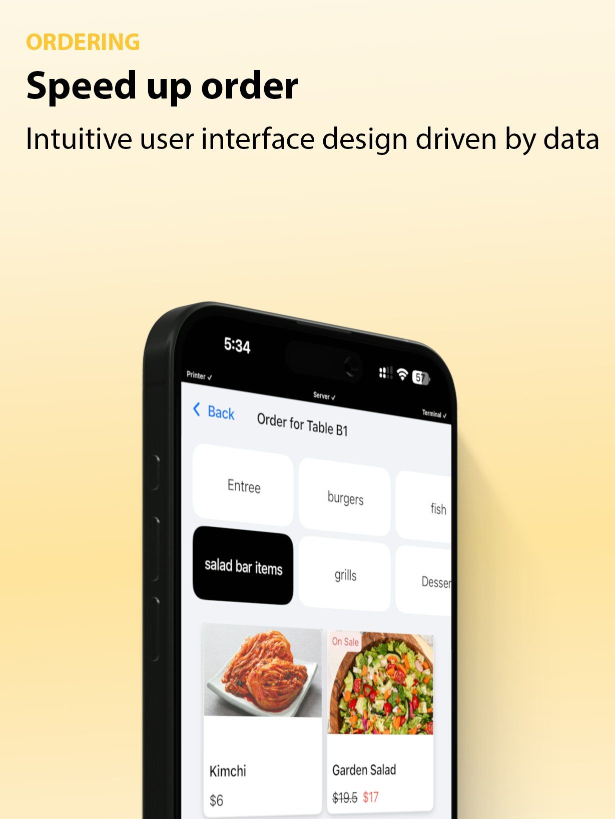 Hivive mobile POS ordering screen on iPhone