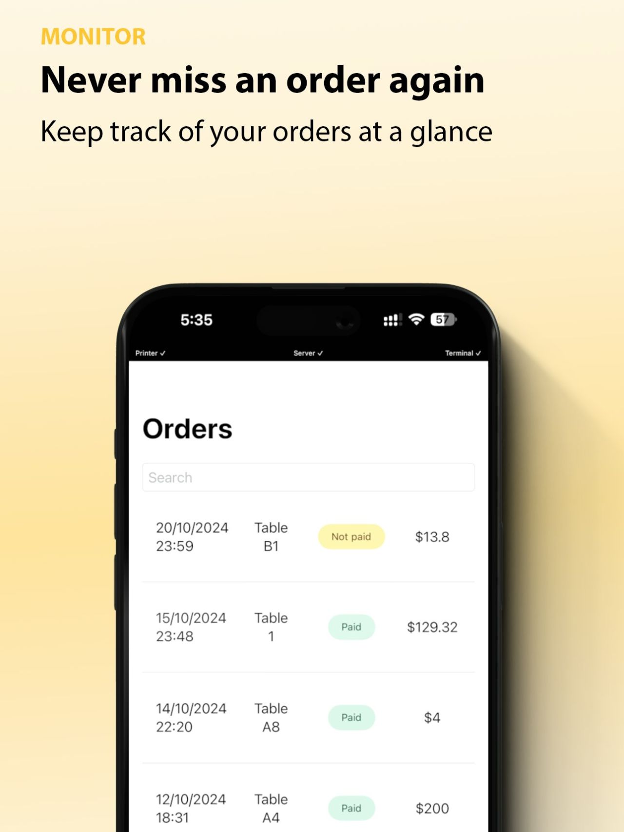Order list on a phone
